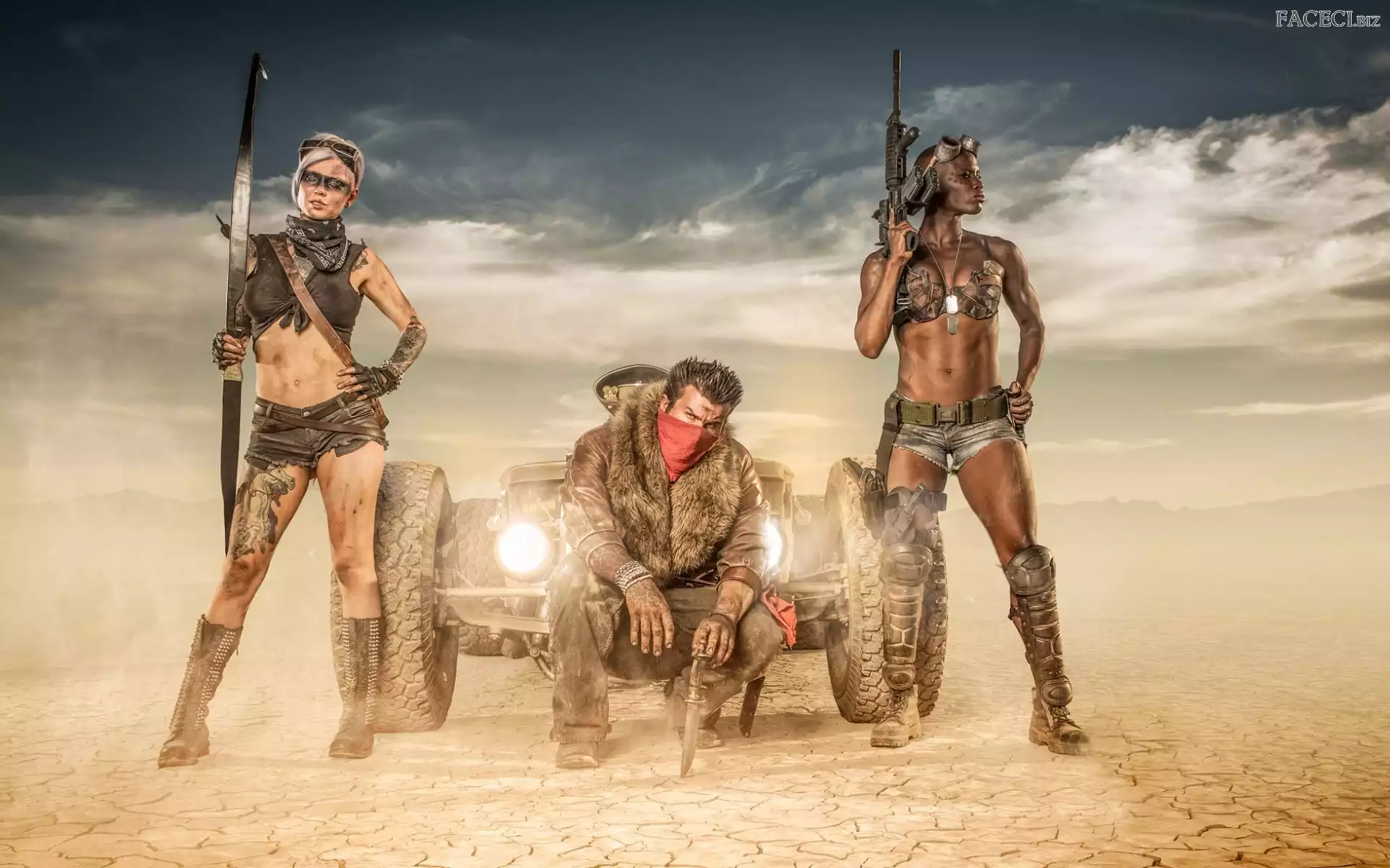 Pustynia, Samochód, Wojowniczki, Kobiety, Mężczyzna